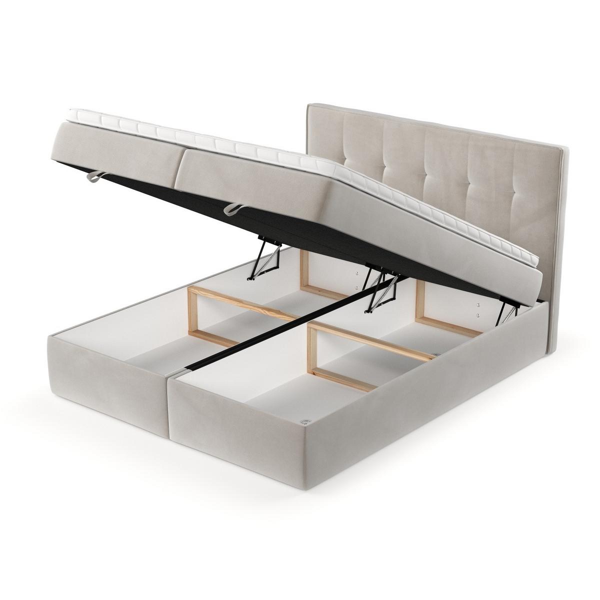 BOXBETT Tivra 160/200 cm Hellbeige im Paros Stoff - Beige/Schwarz, Holz/Holzwerkstoff (160/200cm) - AltaBeds