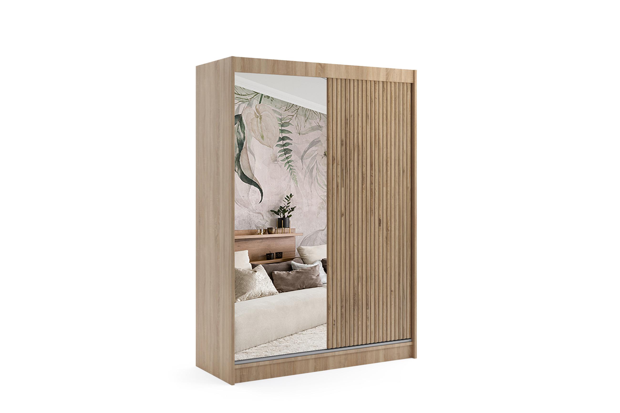 KLEIDERSCHRANK VILAN mit Spiegel/LED - 120 cm - Sonoma Eiche|Eichefarben - Eichefarben/Sonoma Eiche, Holzwerkstoff (120/215/61cm) - ALTDECOR