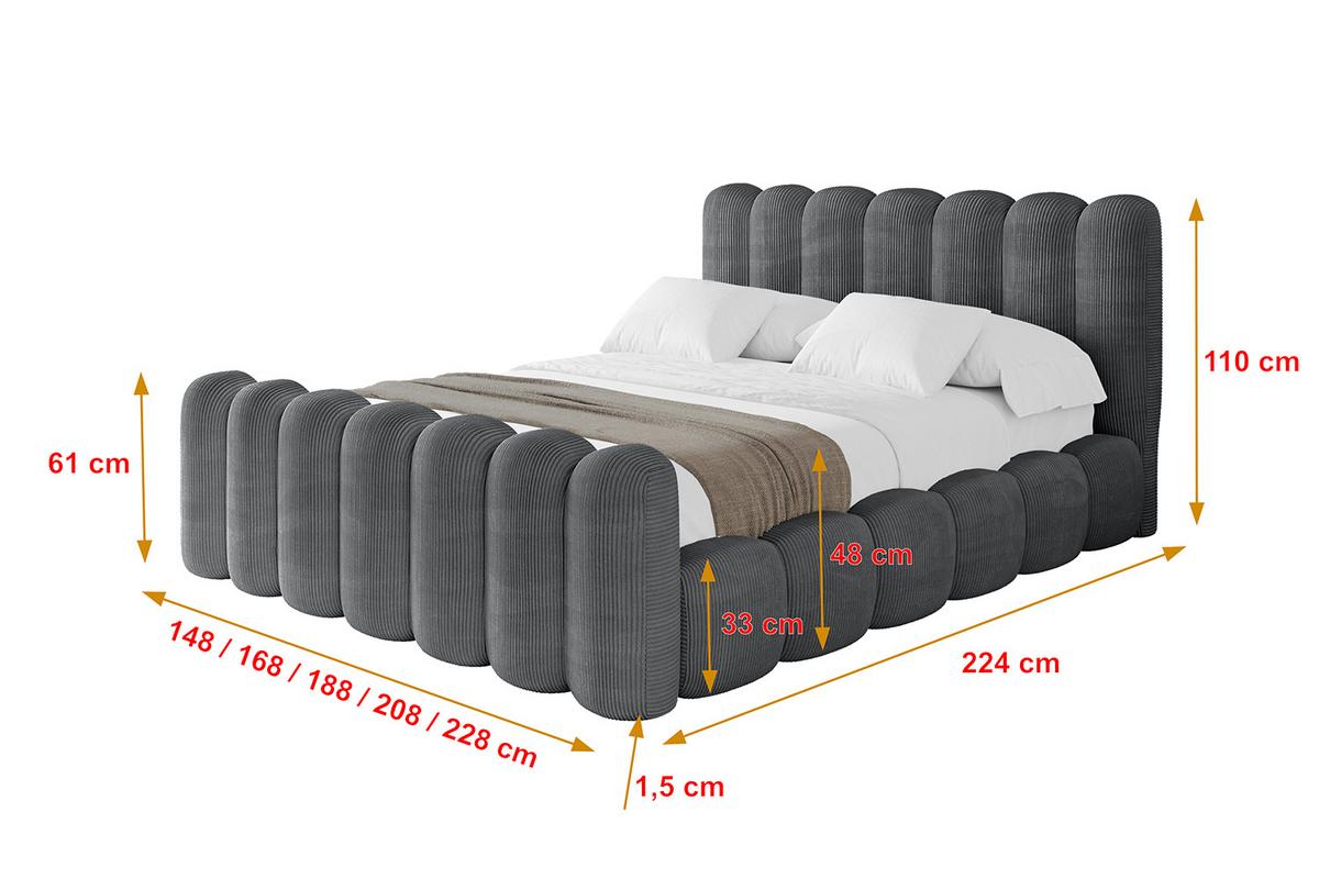 POLSTERBETT mit Bettkasten, Fußteil und Lattenrost, Boxbett ohne Matratze - SENA-Z 200x200 Dunkelgrau - Anthrazit, Holzwerkstoff/Textil (200/200cm) - ALTDECOR