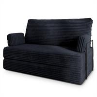 BETTSOFA LADIA aus Schaumstoff Kordstoff Schwarz Schlaffunktion - Schwarz, Textil (140/86/60cm) - MASSENO