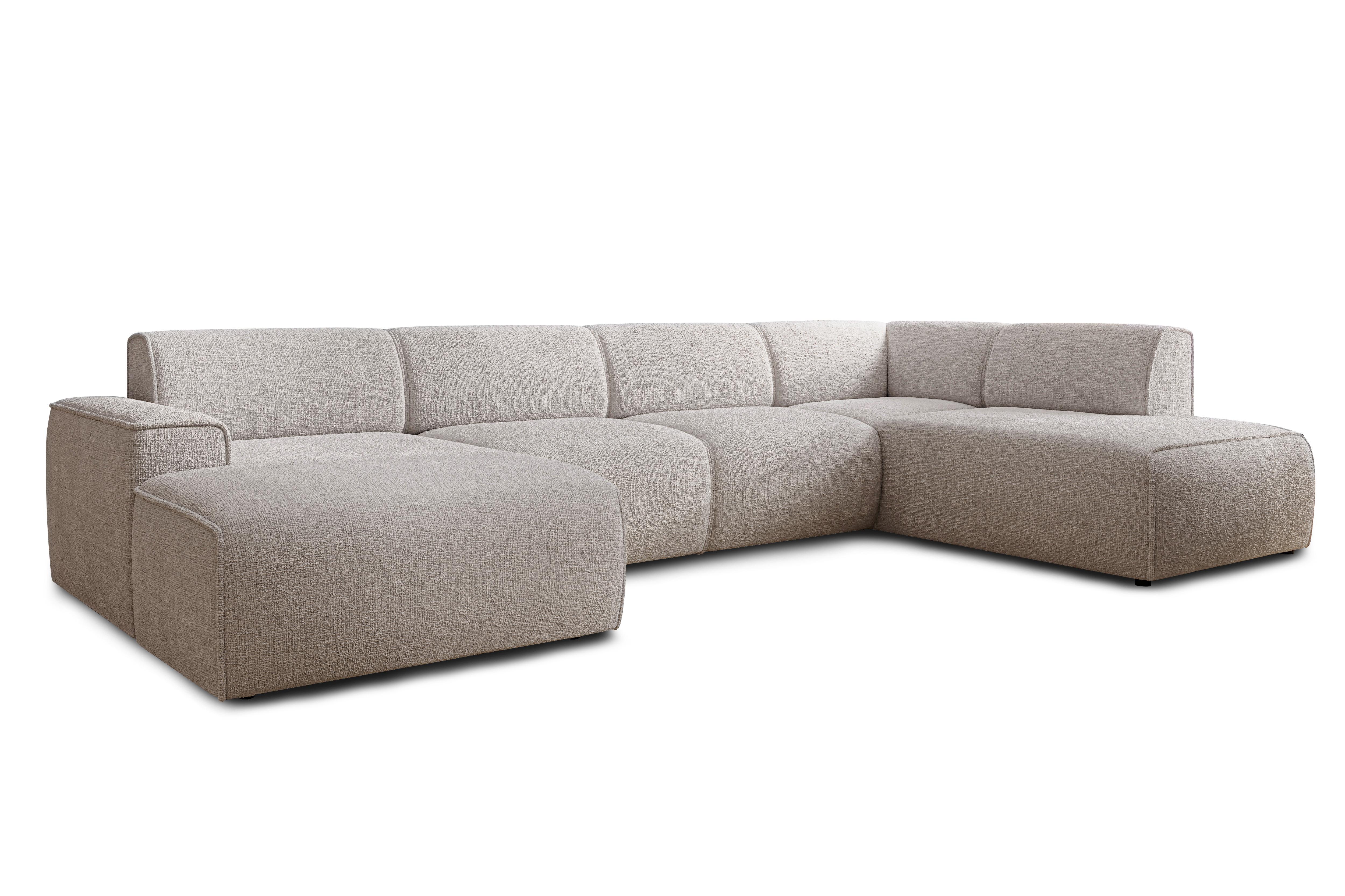 WOHNLANDSCHAFT Didim Creme 378/220/78 cm – großes Sofa stilvoll & bequem L - Creme/Schwarz, Kunststoff/Textil (220/78/378cm) - AX Living