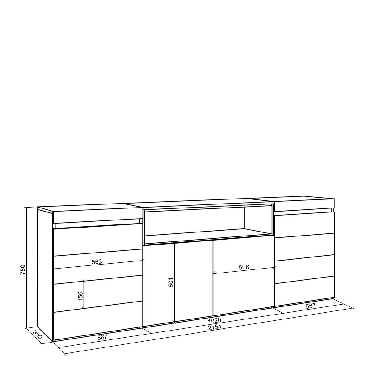 KOMMODE mit Schubladen, Sideboard Schrank, eiche, 214/35/75cm - Eichefarben/Beige, Holzwerkstoff (214/75/35cm) - Skraut Home