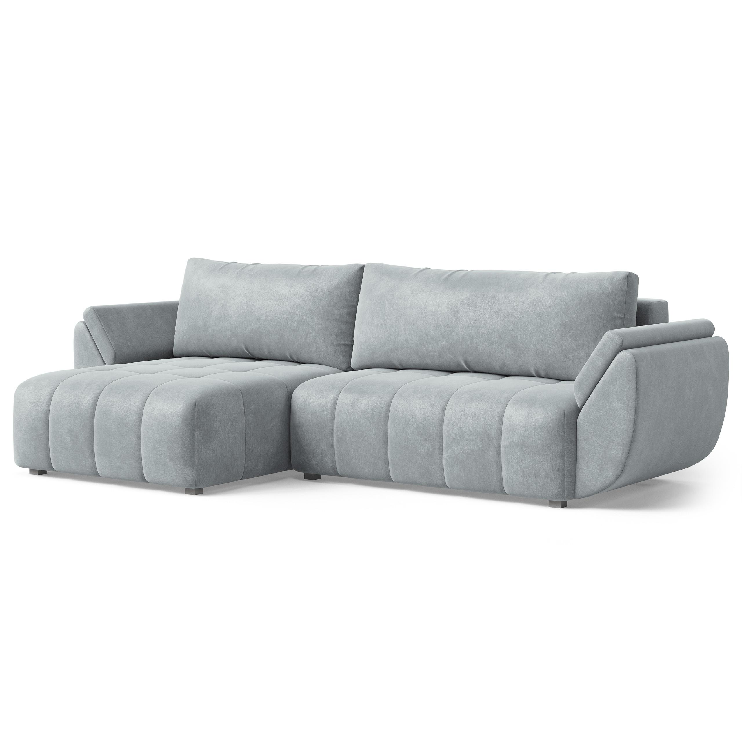 ECKSOFA OLSI Hellgrau Velours-Stoff mit Schlaffunktion - Hellgrau, Holz (285/148cm) - MASSENO