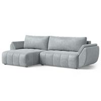 ECKSOFA OLSI Hellgrau Velours-Stoff mit Schlaffunktion - Hellgrau, Holz (285/148cm) - MASSENO