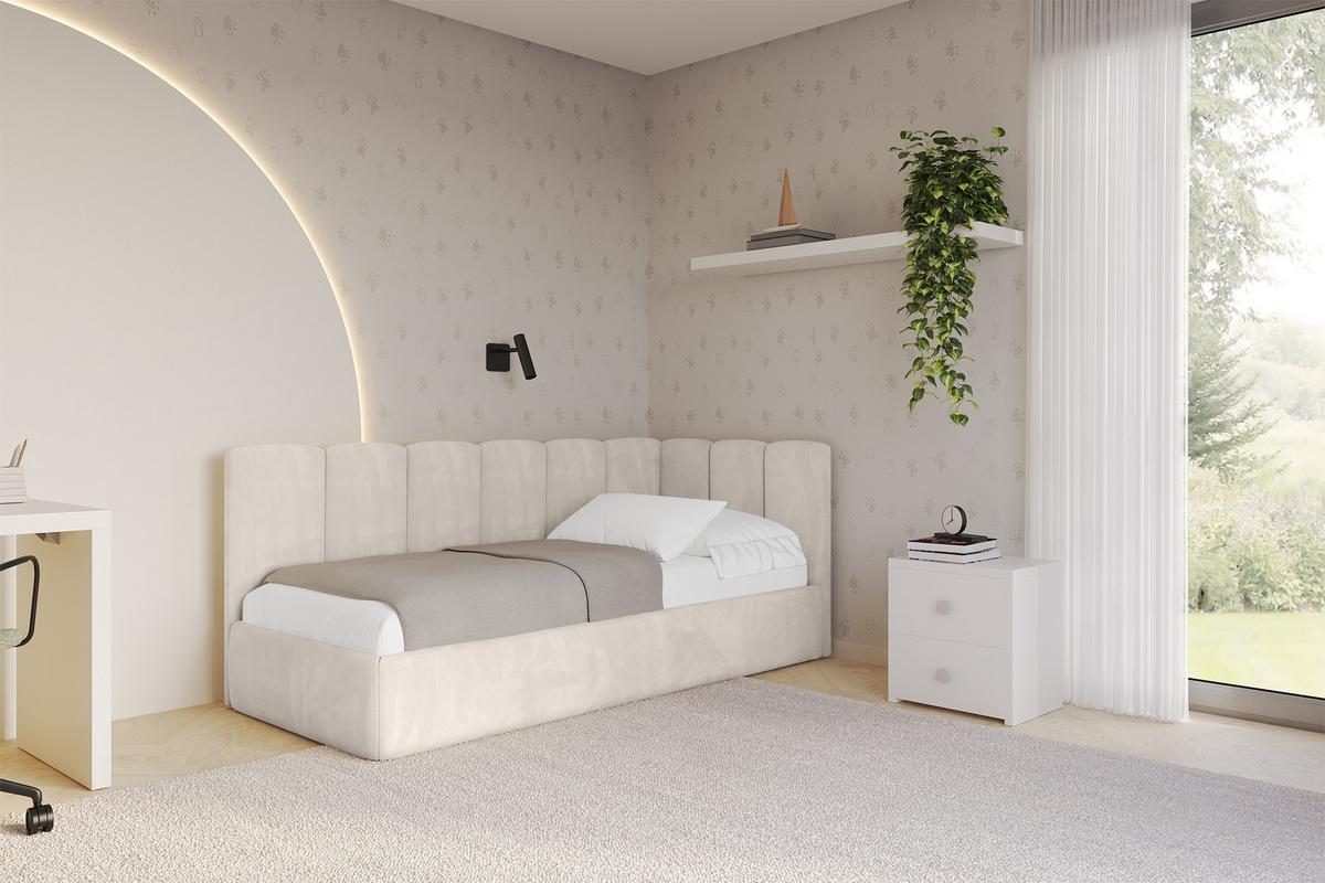 EINZELLBETT Jugendbett mit Bettkasten und Matratze H3/H4, Links - DEXY 100x200 Beige - Ecru, Holzwerkstoff/Textil (100/200cm) - ALTDECOR