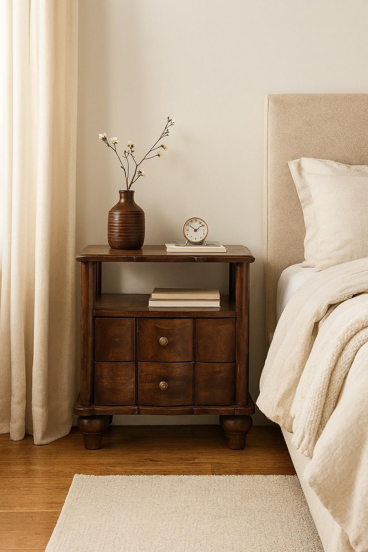 NACHTKASTEN 2 Schubladen und Offenes Regal, Dunkelbraun - Dunkelbraun/Messingfarben, Holz/Metall (55/63/40cm) - Artisan Furniture