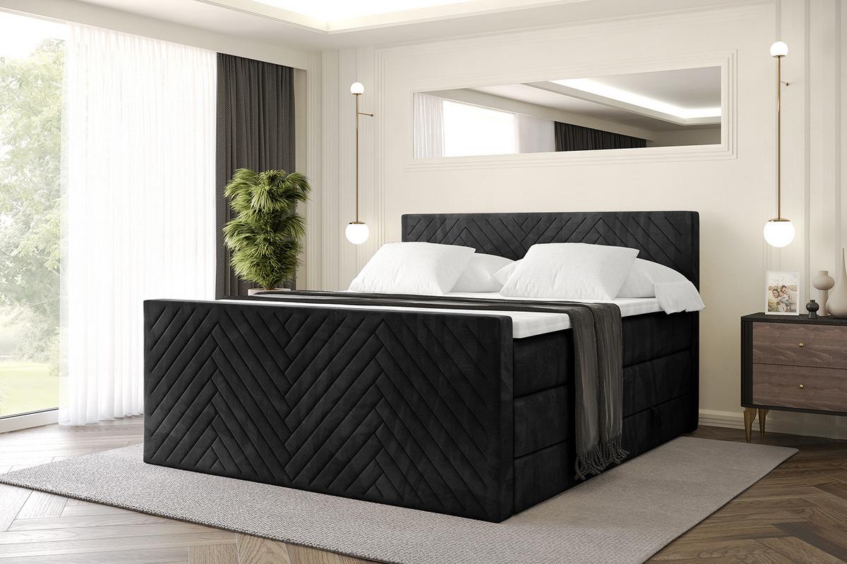 BOXSPRINGBETT mit Matratze und Lattenrost - VEXA-Z KING-120x200 - Schwarz Casablanca - Schwarz, Holzwerkstoff (120/200cm) - ALTDECOR