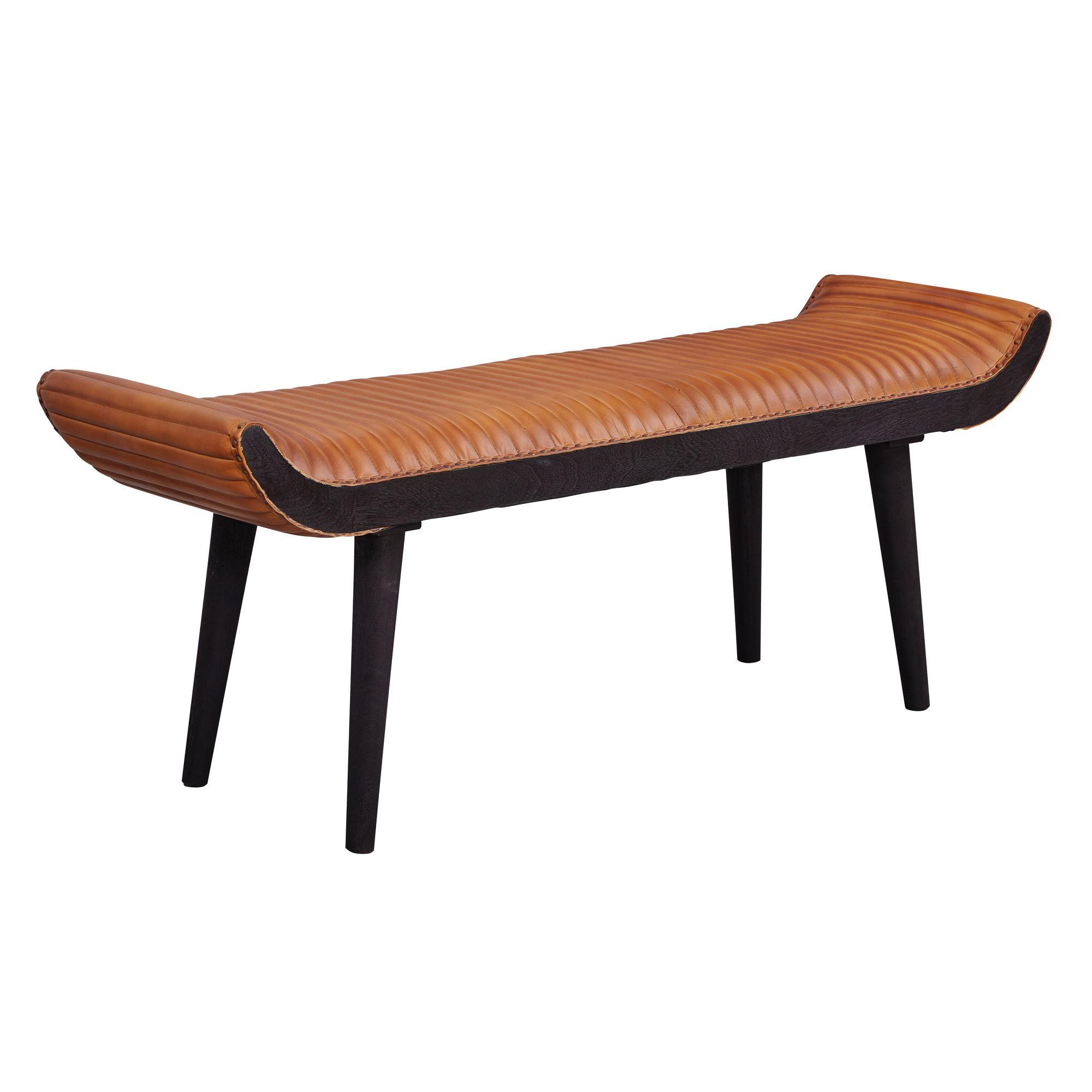 SITZBANK – Echtleder/Holz, 125x51x38 cm, Modern - Schwarz/Braun, Leder/Holz (125/51/38cm) - KADIMA DESIGN
