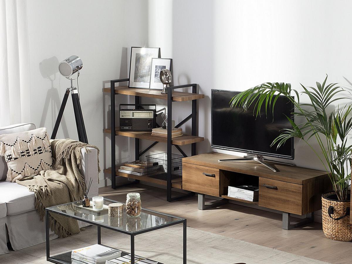 TV-MÖBEL Dunkelbraun, Grau TIMBER 41/140/47 cm - Dunkelbraun, Holzwerkstoff (140/47/41cm) - Beliani