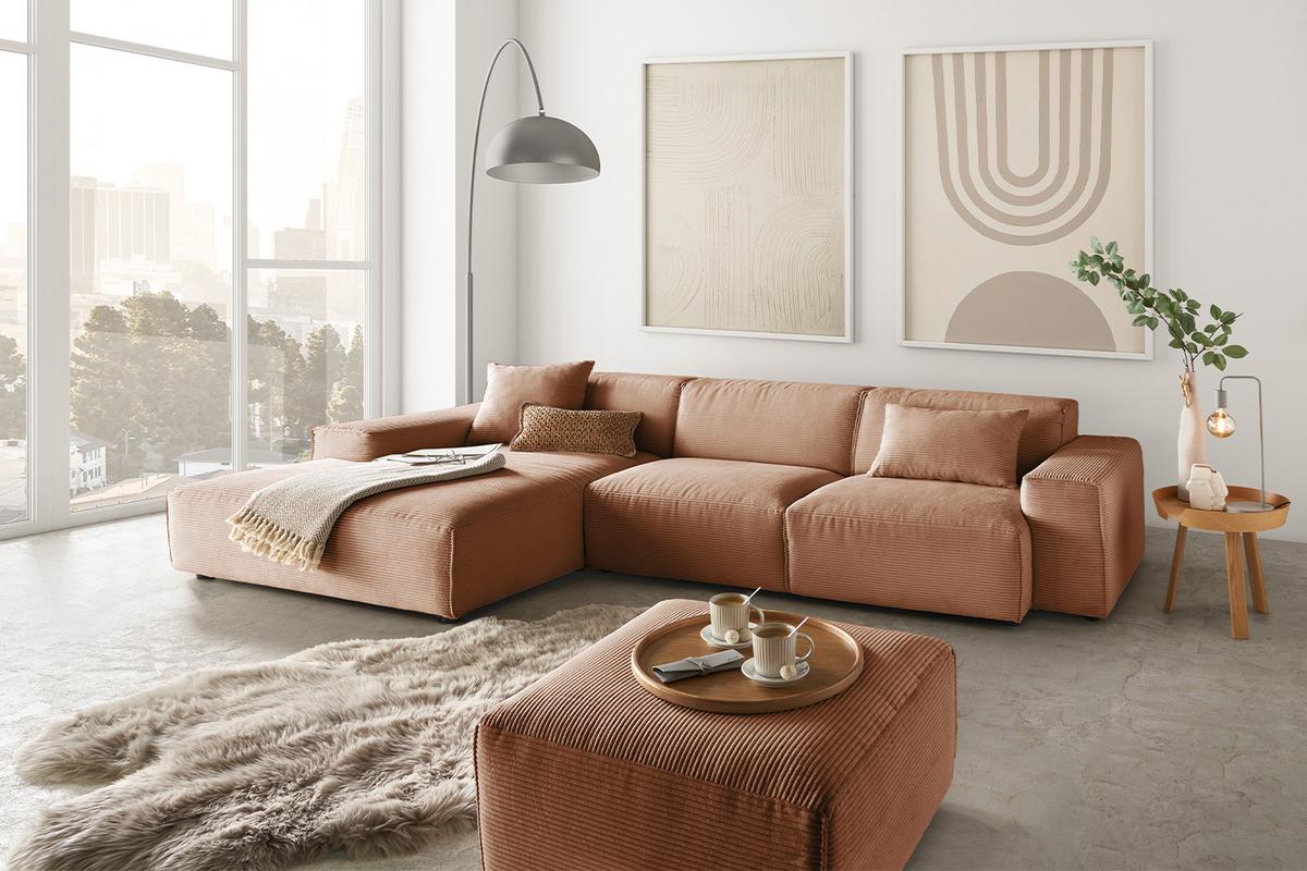 ECKSOFA RANI Braun Cord - Schwarz/Braun, Kunststoff/Textil (299/189cm) - KAWOLA