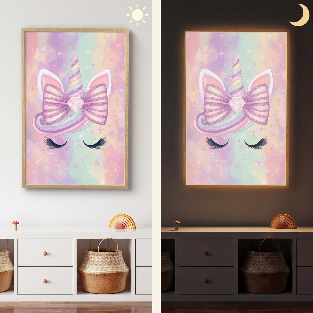 WANDLEUCHTE MIT AKKU Einhorn - Glitzer - Regenbogen - Pastell 70x100 cm - Hellrosa, Holzwerkstoff (70/100/8cm) - OnlyWow