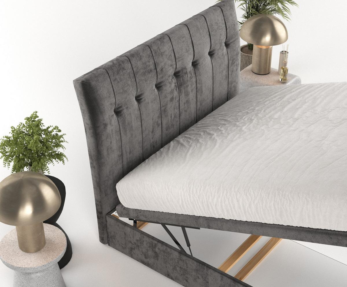 POLSTERBETT Kelsea mit Stauraum 200/200 cm Stahl im Lotta Stoff - Graphitfarben/Schwarz, Holz/Holzwerkstoff (200/200cm) - AltaBeds