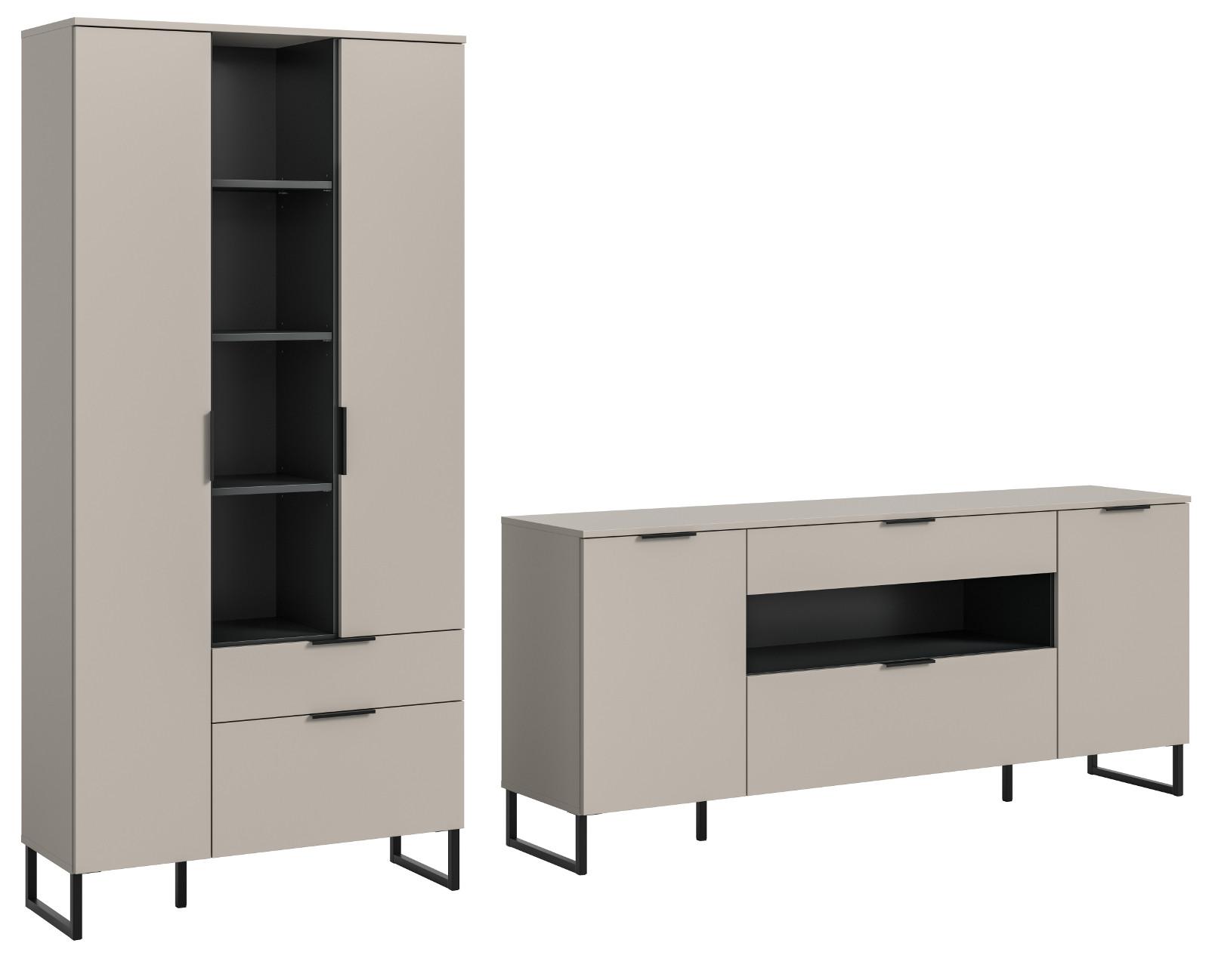 WOHNWAND kaschmir, schwarz 290 cm, Komplettset mit Soft-Close-Funktion - Kaschmir/Schwarz, Holzwerkstoff/Kunststoff (290/192/41cm) - Inn.Furn