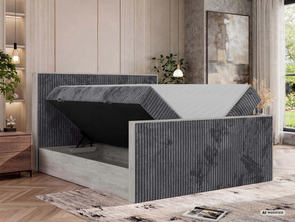 BOXBETT NORDIC DUO 140/200 - Grau Cord - Topper Visco - H3 - Schwarz/Grau, Kunststoff/Textil (140/200cm) - MKS