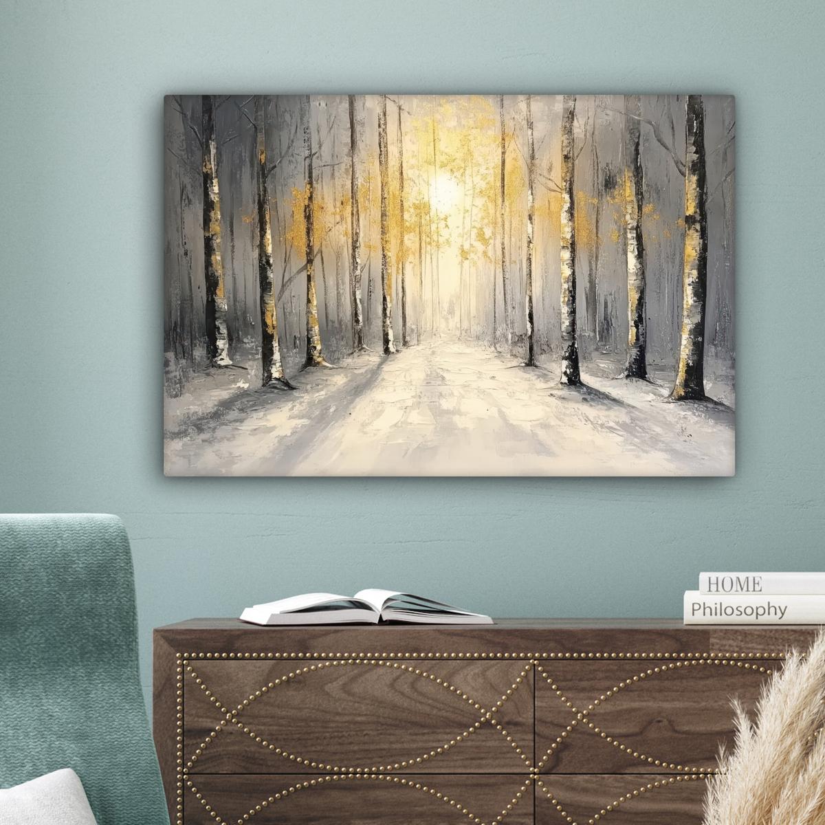 LEINWANDBILD Winter - Abstrakt - Schnee - Natur - Sonne Gemälde 60x40 cm - Grau, Textil (60/40cm) - MuchoWow
