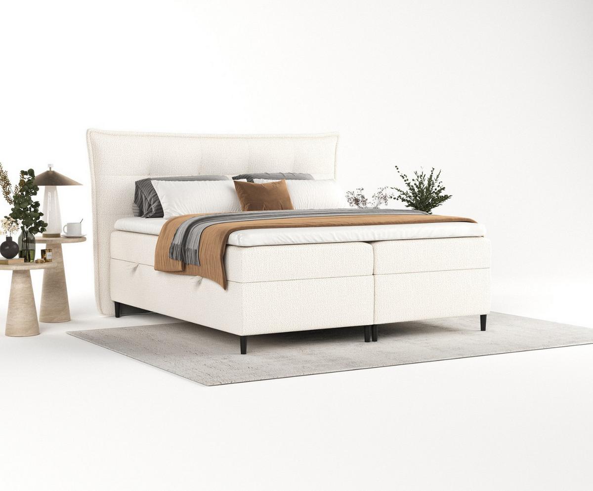 BOXBETT Las Palmas 140/200 cm Creme im Alta Stoff - Creme/Schwarz, Holz/Holzwerkstoff (140/200cm) - AltaBeds