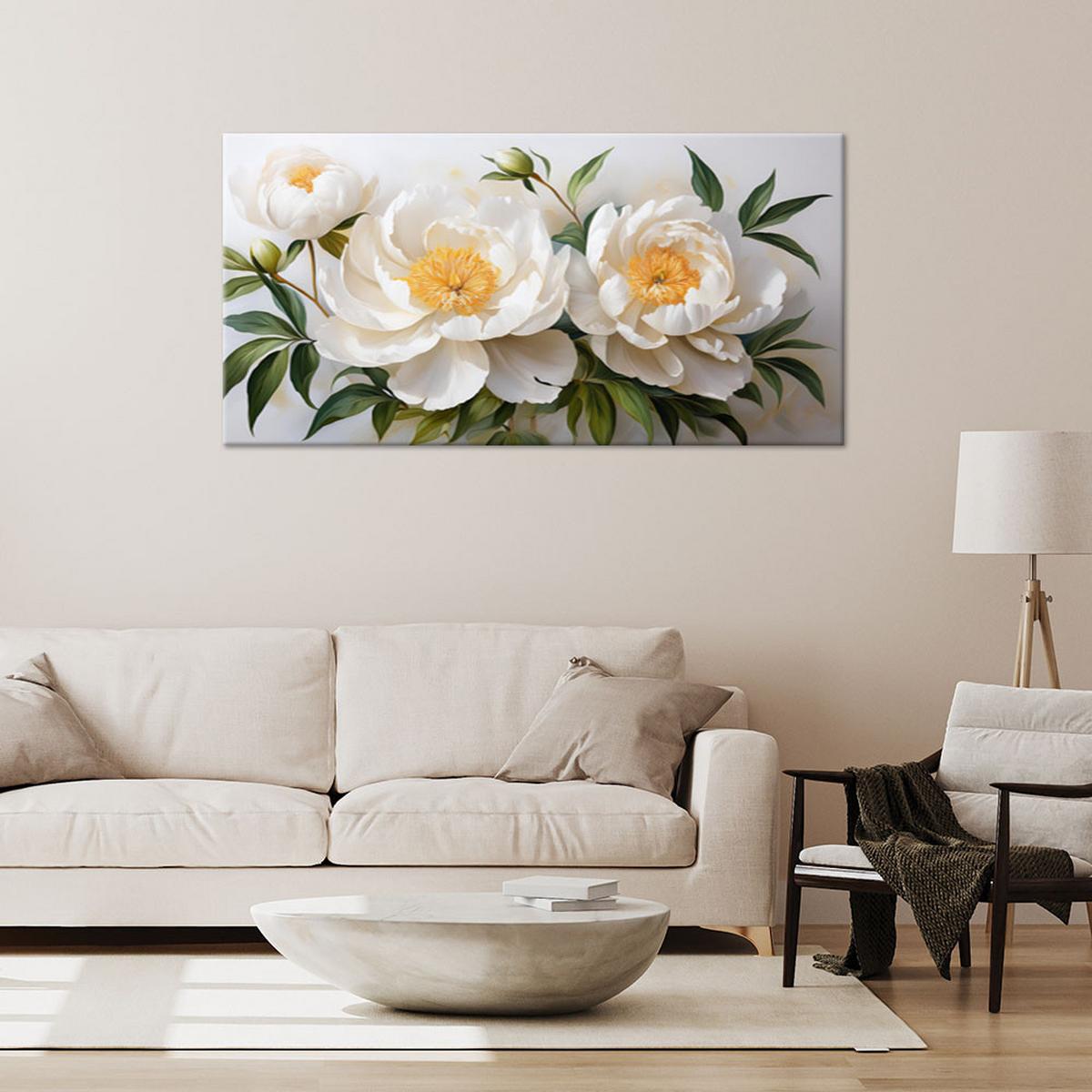 WANDBILD weiß blühende pfingstrosenblüten - Weiß, Textil (100/50cm) - Feeby