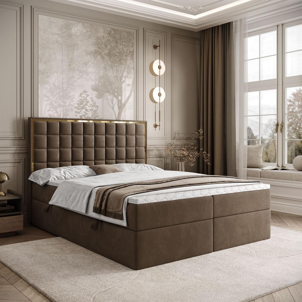 BOXSPRINGBETT ISADORA GOLD mit Bettkasten und Topper 160x200 cm Royal Velvet 196 - Braun, Textil - Lookway