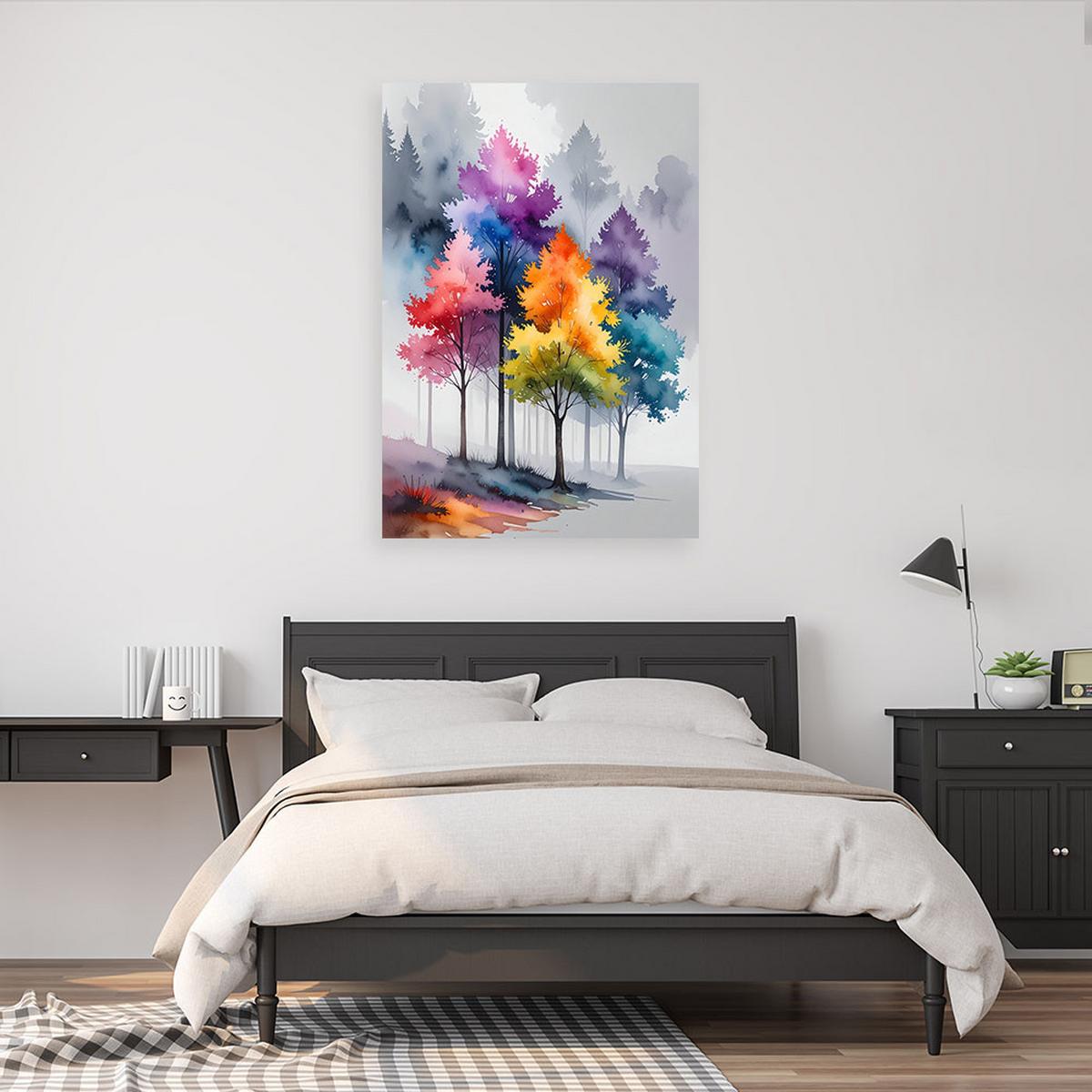 LEINWANDBILD, Bunte Bäume Pastell Landschaft - Multicolor, Textil (70/100cm) - Feeby