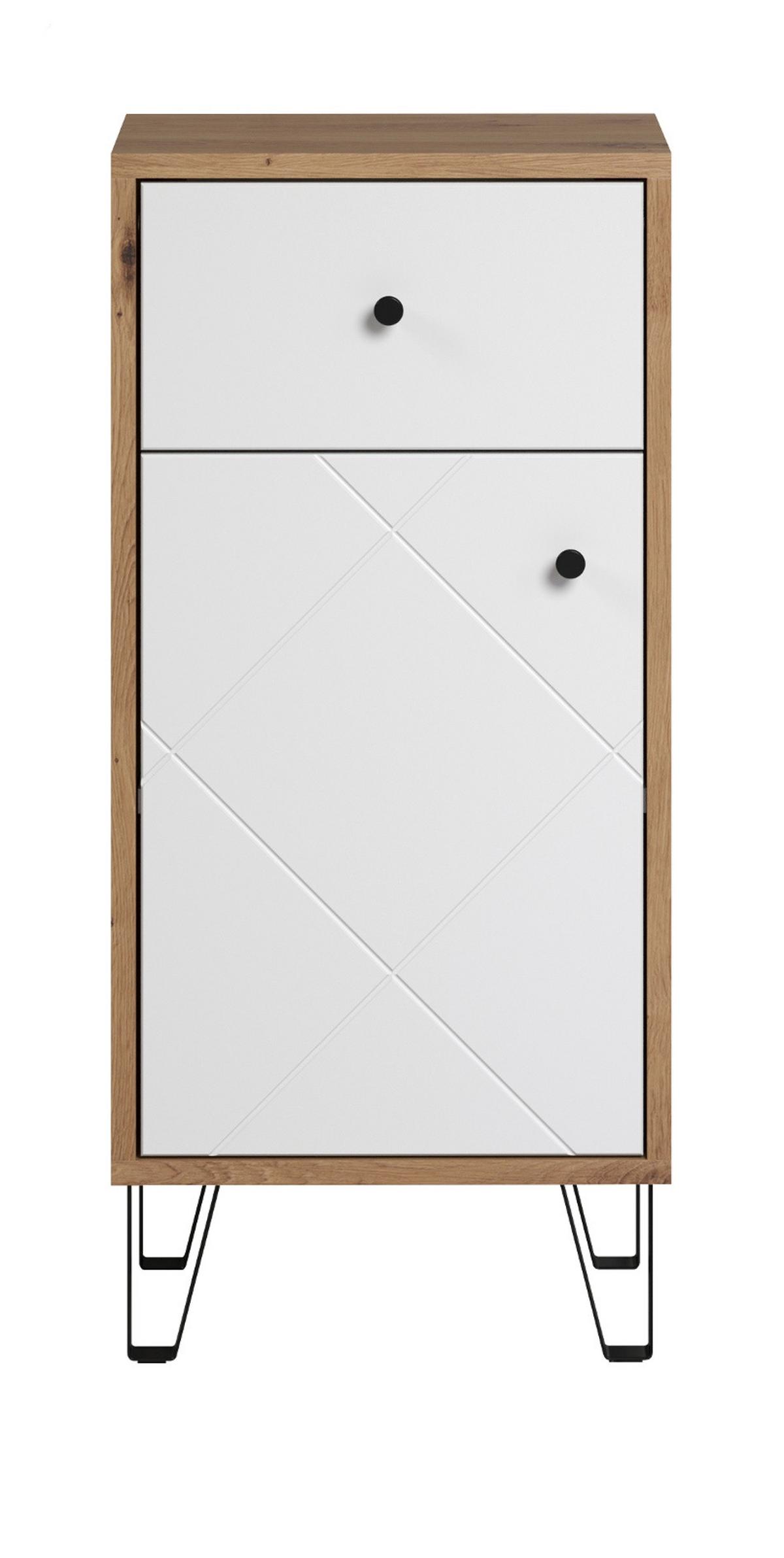 BADKOMMODE weiß matt Lack, Artisan Eiche, Badschrank 36 x 79 cm - Schwarz/Weiß, Holzwerkstoff/Kunststoff (36/79/29cm) - Top.Furn