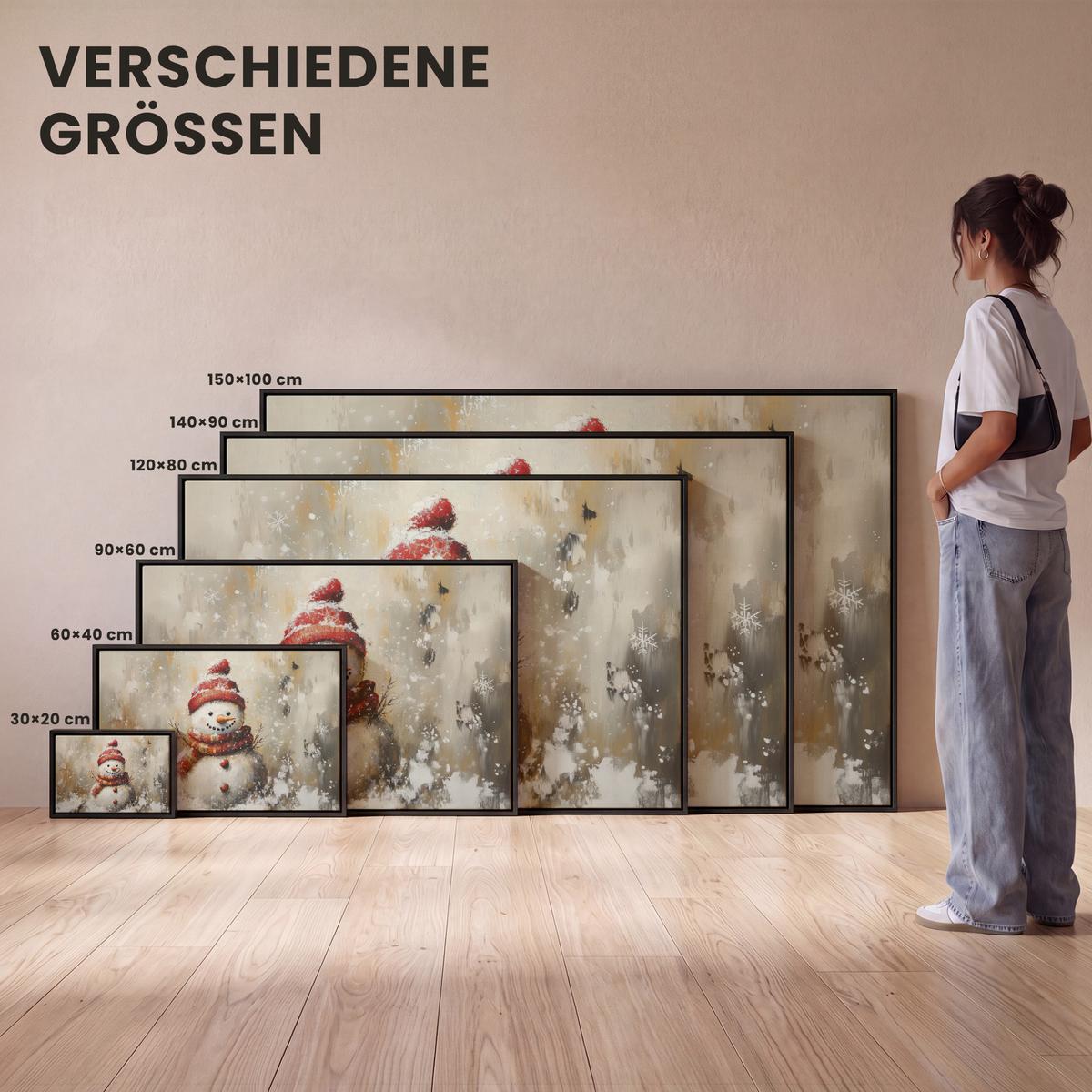 LEINWAND Bilder mit Rahmen - Schneemann - Winter - Schnee - Beige - 120x80 - Weiß, Textil (120/80cm) - MuchoWow