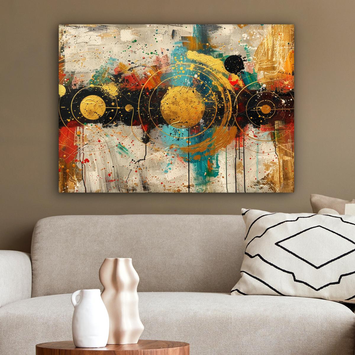 LEINWANDBILD Abstrakt - Kunst - Gold - Modern Wandbilder 80x60 cm - Multicolor, Textil (80/60cm) - MuchoWow