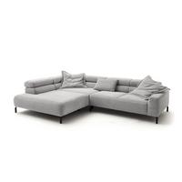 ECKSOFA MIT MOTORISCHEM SITZVORZUG DELIA Hellgrau Cord Relaxfunktion - Hellgrau/Schwarz, Textil/Metall (312/219cm) - KAWOLA