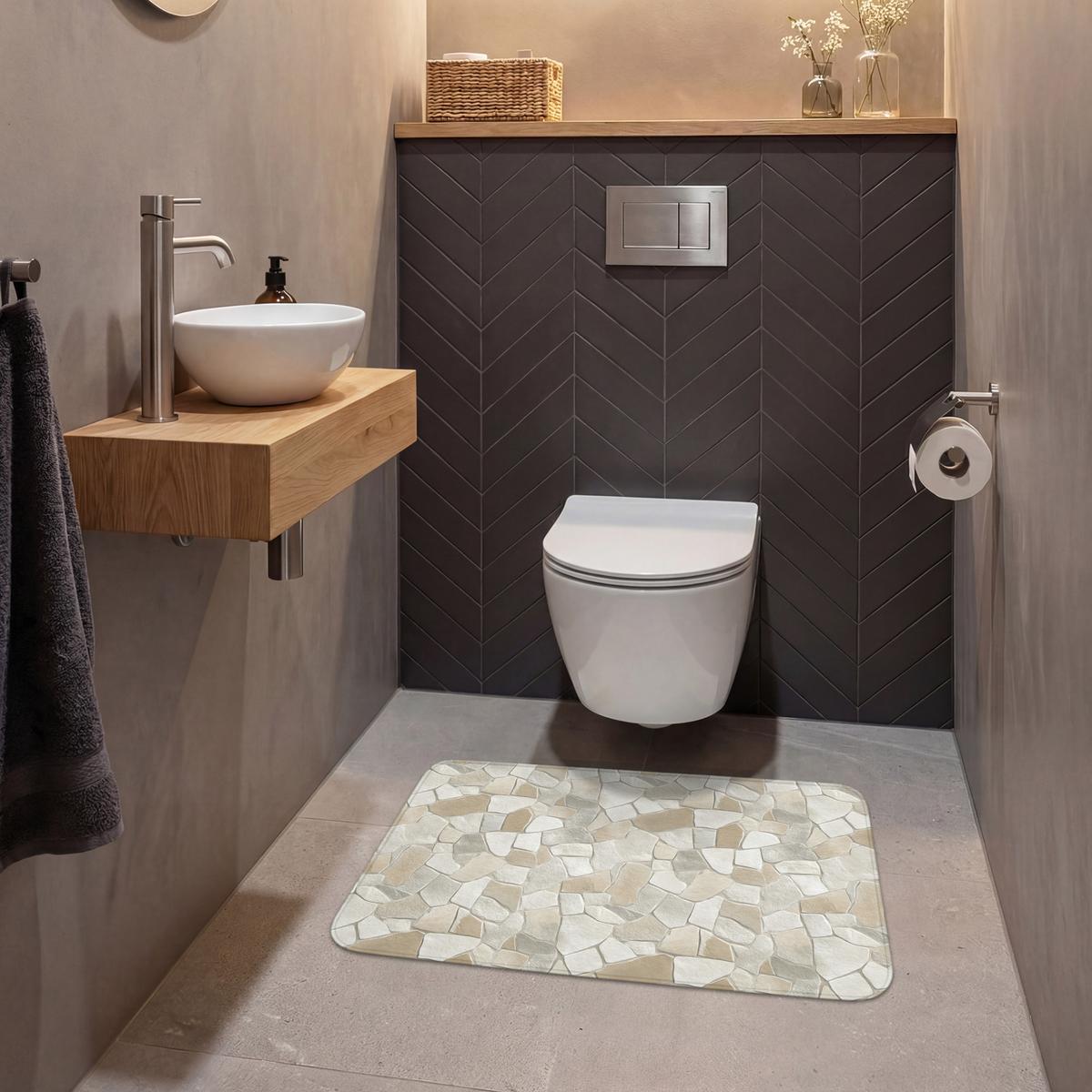 WC-VORLEGER Mosaik - Steine - Beige Toilettenteppich 80x50 cm - Beige, Textil (80/1cm) - OnlyWow