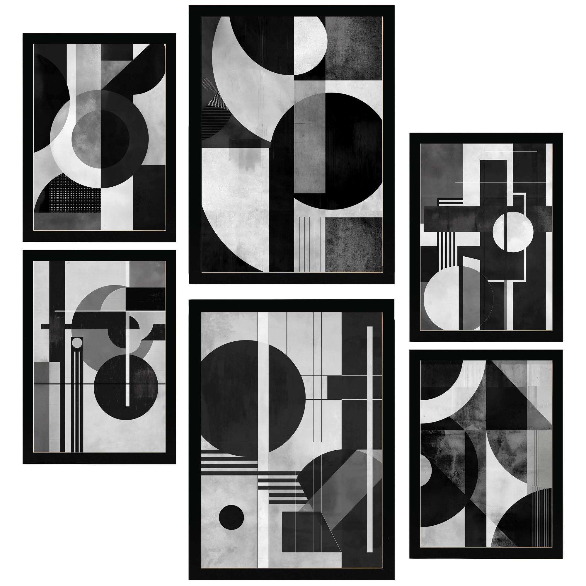 POSTER Set Mit 6 Bauhaus Architektur A3 & A4 Schwarzer Rahmen - Schwarz, Papier (29/3/42cm) - Nacnic