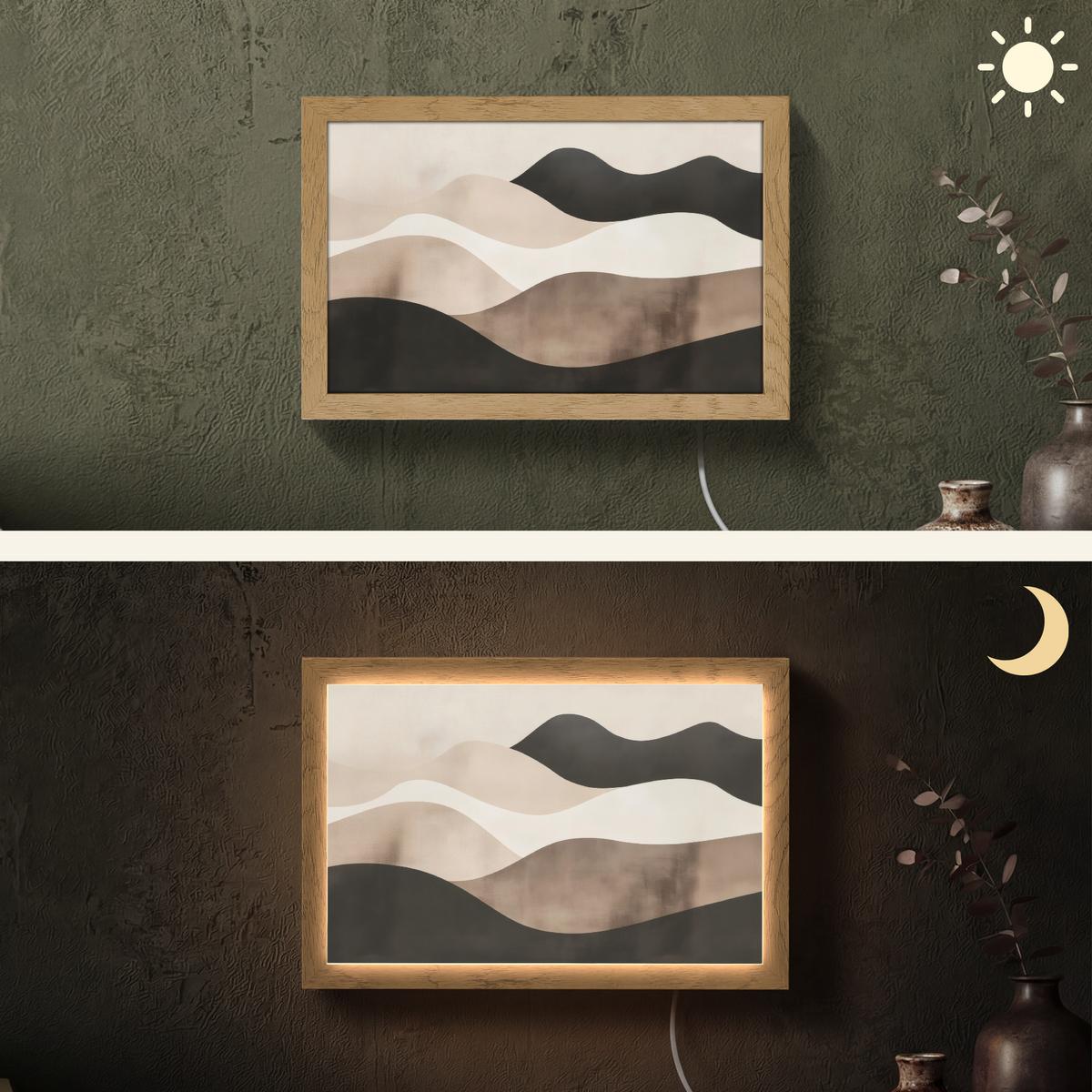 WANDLEUCHTE Abstrakt - Landschaft - Wellen - Cremefarben 30x20 cm - Graubraun, Holzwerkstoff (30/20/8cm) - OnlyWow