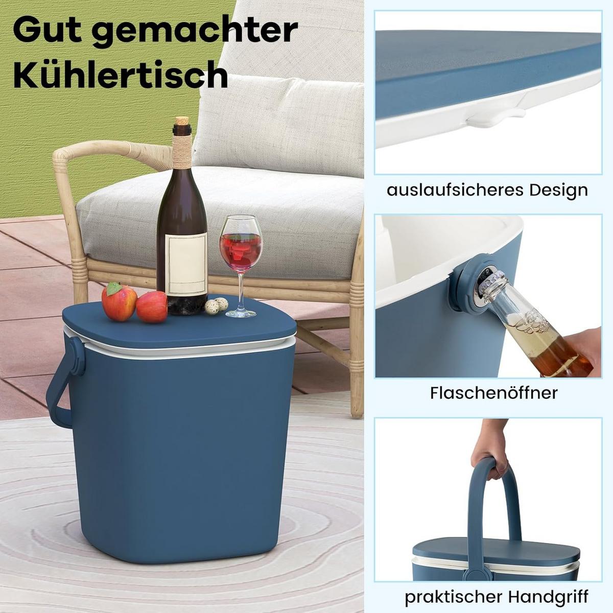 BEISTELLTISCH Blau - Blau, Kunststoff (34/35/37cm) - COSTWAY