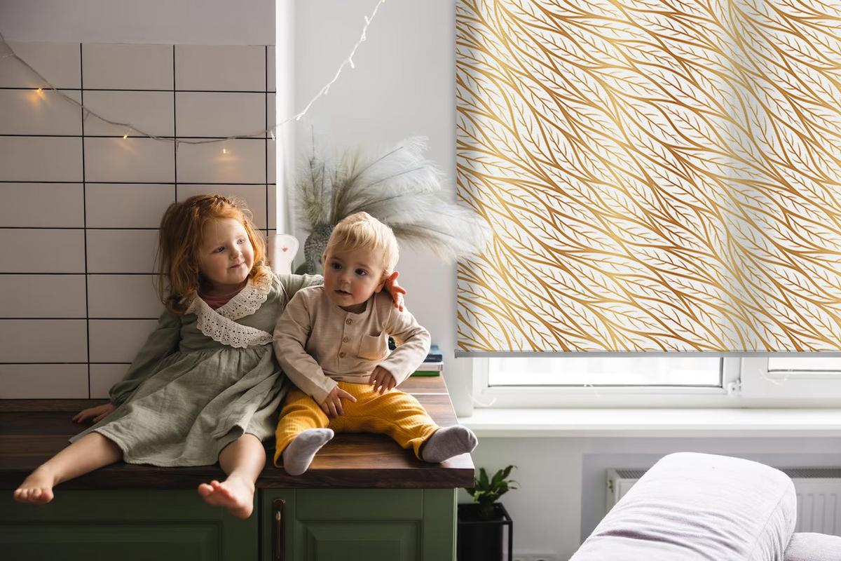 INNENROLLO - Fensterrollo - Rollo - 90x180 cm - Goldene Blätter - Goldfarben, Kunststoff (90/180/0.5cm) - TULUP