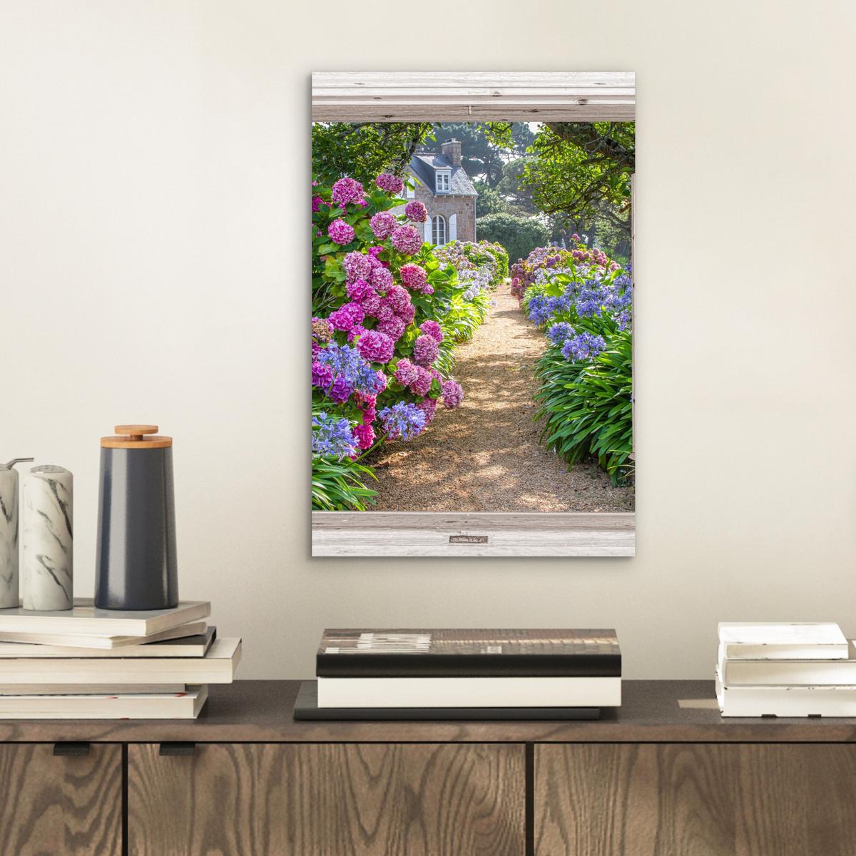 METALLBILD Hortensie - Durchsichtig - Blumen - Sommer - Lila - Weg 20x30 cm - Lila, Metall (20/30cm) - MuchoWow