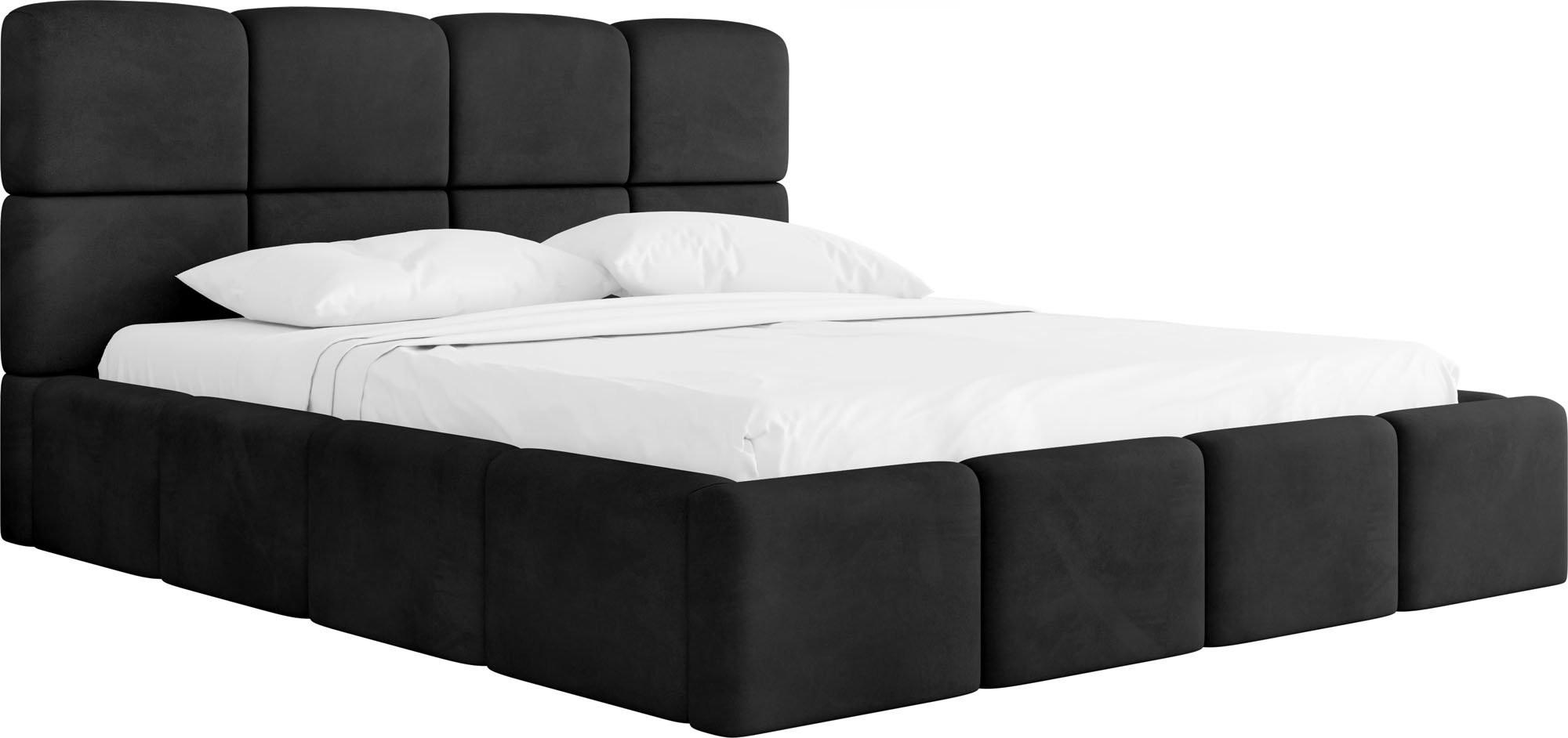 POLSTERBETT Tivio mit Bettkasten, Schwarz Samt 200x200 cm - Schwarz Hochglanz/Birkefarben, Holzwerkstoff/Kunststoff (200/200cm) - WFL GROUP