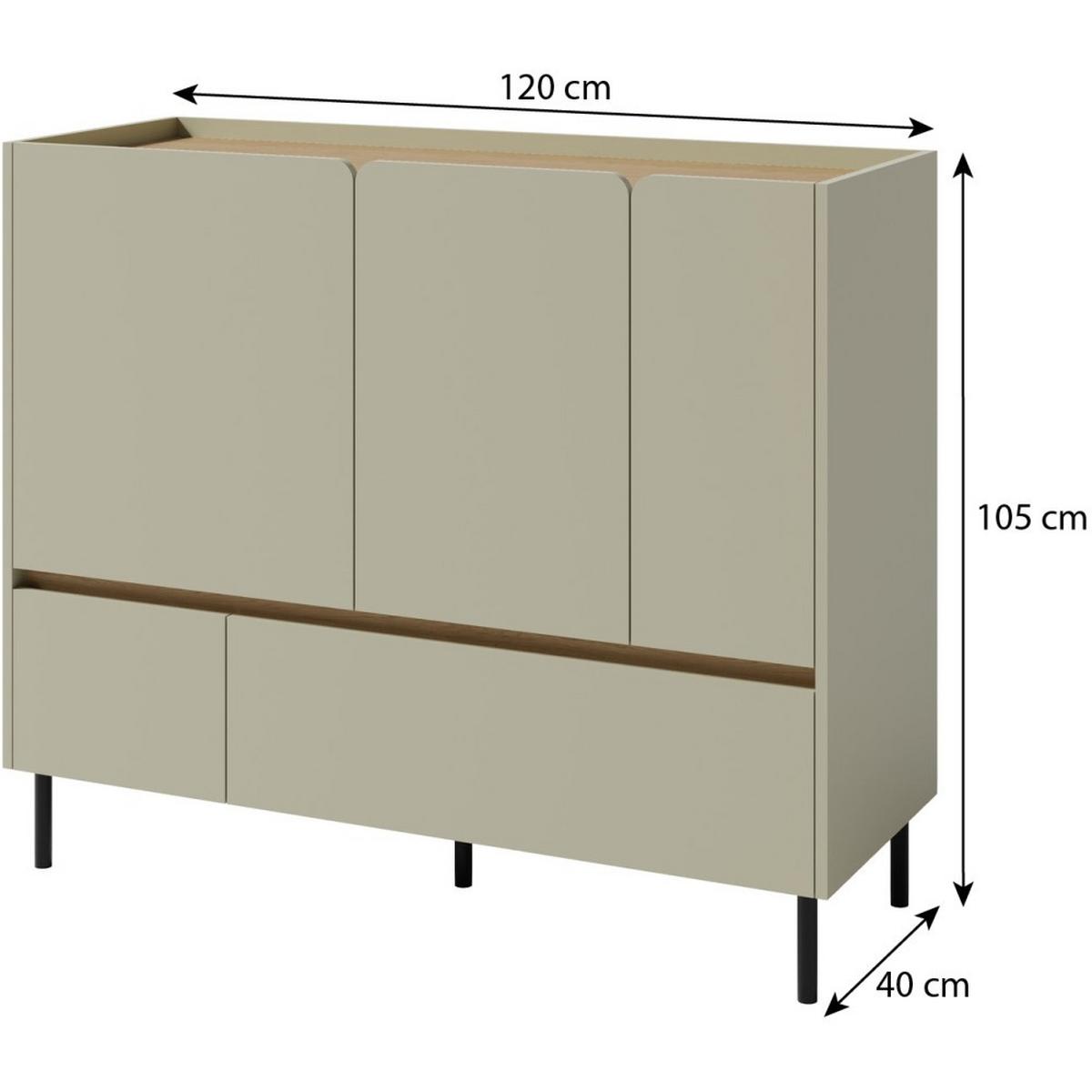 KOMMODE Lico mit 2 Schubalden und 3 Türen, Eukalyptus - Eukalyptusholzfarben, Holzwerkstoff (120/105/40cm) - Beautysofa