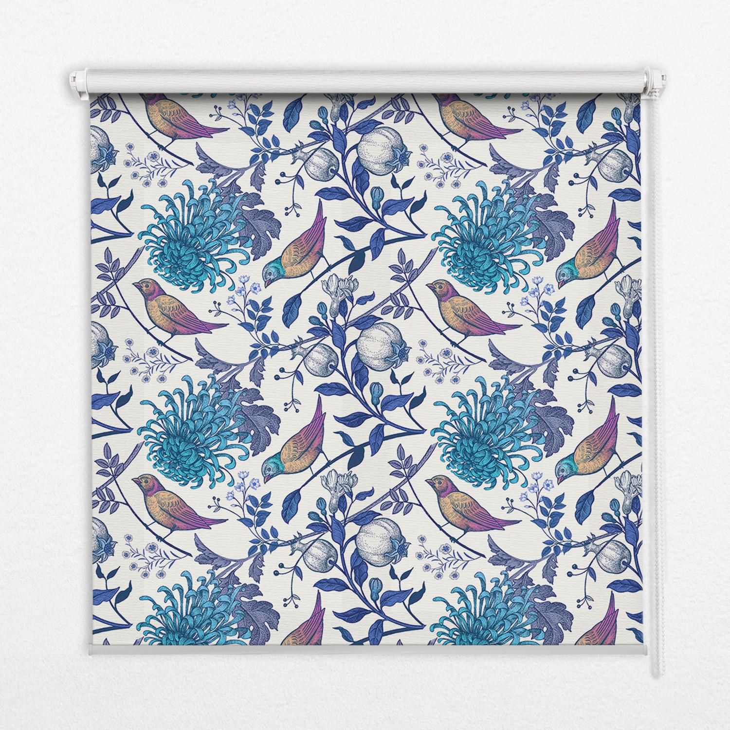 INNENROLLO - Fensterrollo - Rollo - 90x180 cm - Blaue Baumblüten - Blau, Kunststoff (90/180/0.5cm) - TULUP