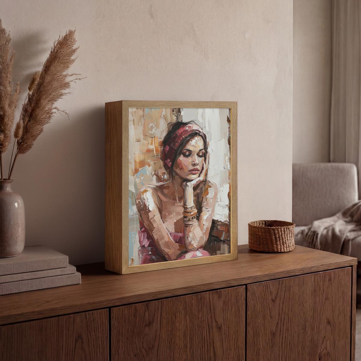 WANDLEUCHTE MIT AKKU Frau - Lackierung - Porträt - Modern 30x40 cm - Braun, Holzwerkstoff (30/40/8cm) - OnlyWow