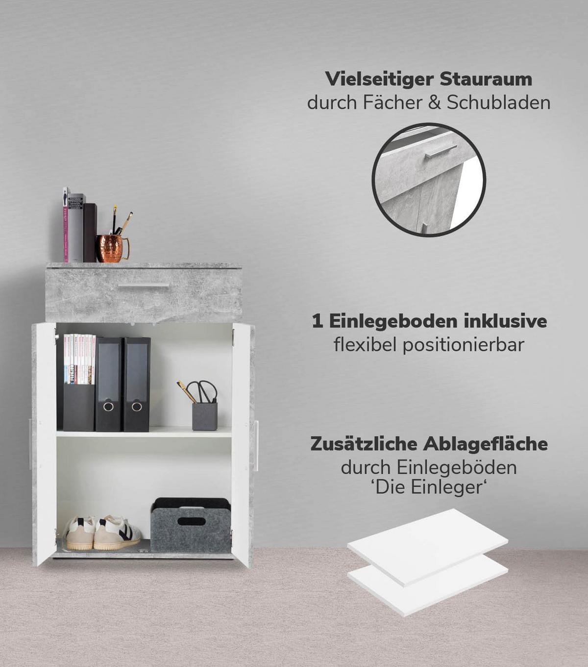 MEHRZWECKSCHRANK SET Der Allzweckwaffe - Silberfarben/Grau, Holzwerkstoff (60/180/34cm) - Mokebo