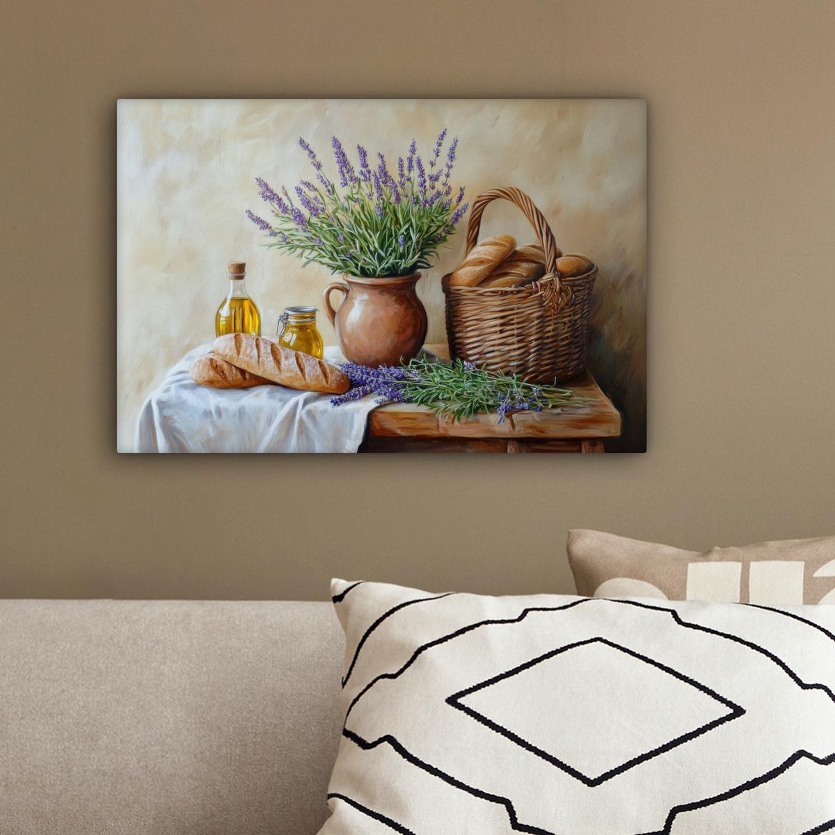 LEINWANDBILD Lavendel - Brot - Stilleben Deko Schlafzimmer 30x20 cm - Flieder, Textil (30/20cm) - MuchoWow