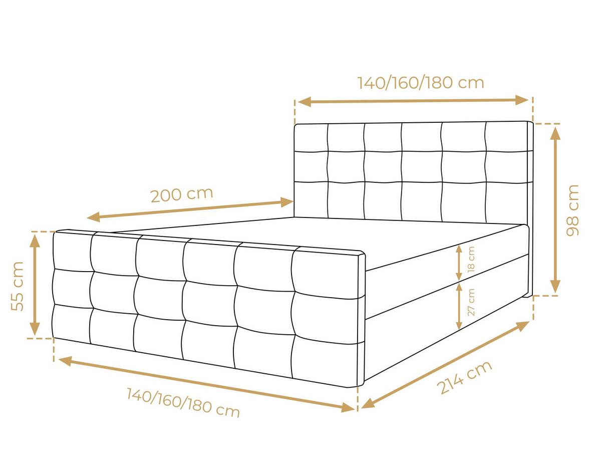 BOXBETT ARGENTARO 140x200 cm mit Bettkasten und Matratze - Grau + TOPPER - Schwarz/Grau, Holz/Holzwerkstoff (140/200cm) - AX Living