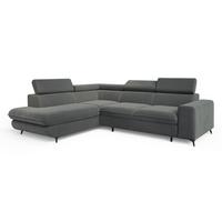 ECKSOFA VELISS Grau Veloursstoff mit Schlaffunktion - Grau, Holz (255/193cm) - MASSENO