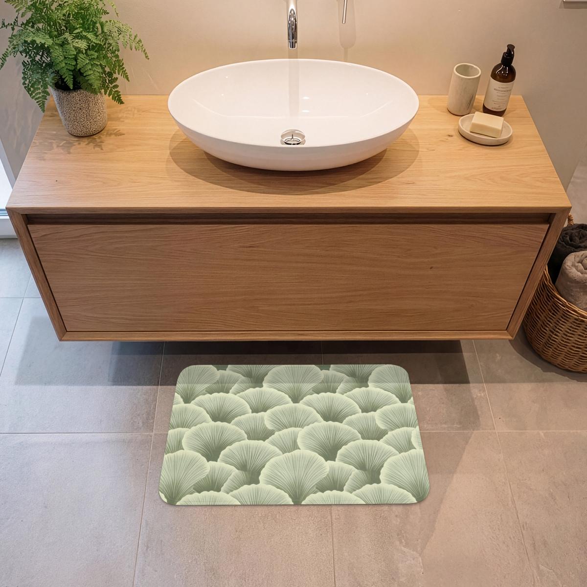 BADEMATTE Fächer - Blatt - Grün 60x40 cm - Pastellgrün, Textil (60/40cm) - OnlyWow