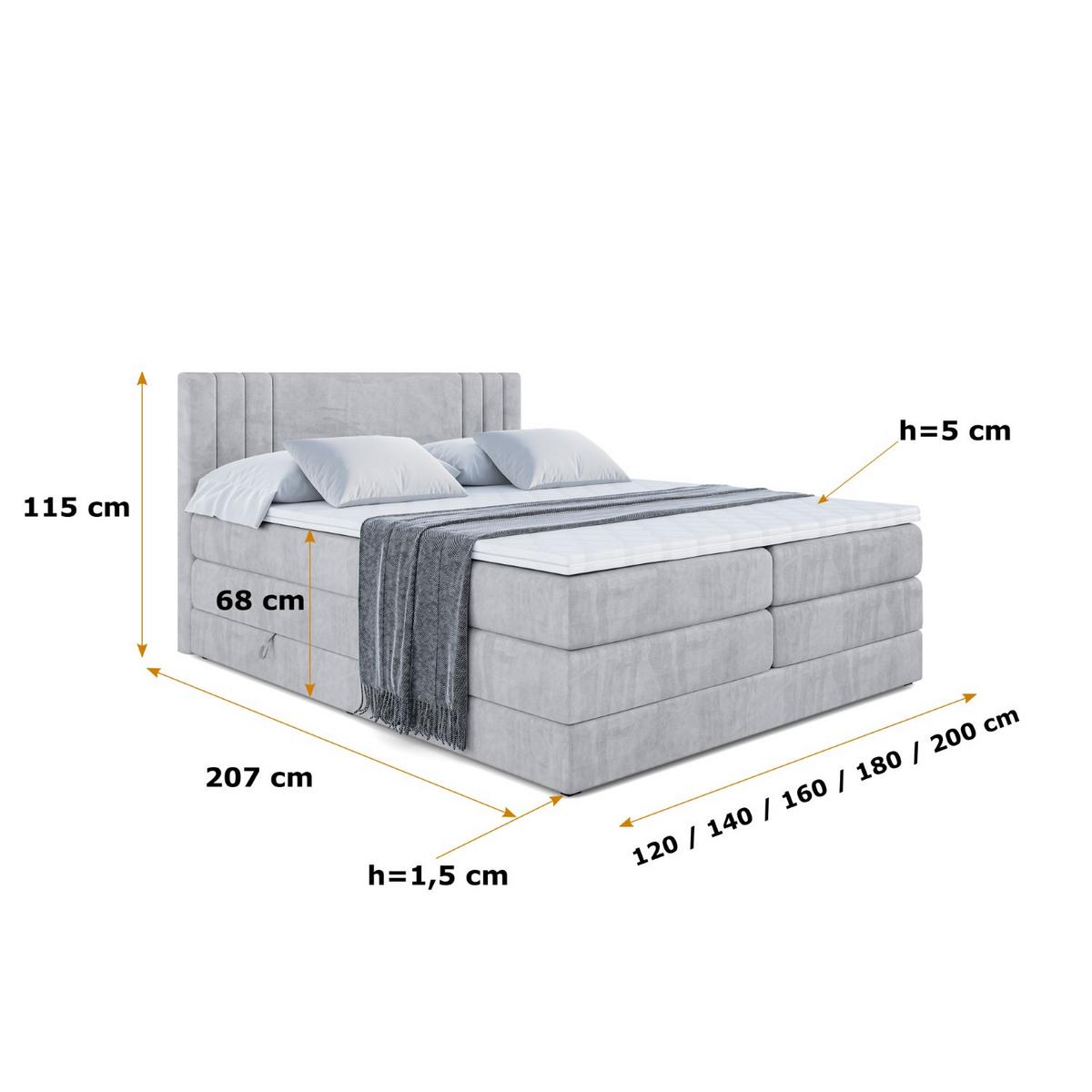 BOXSPRINGBETT IDRIKO KING - 140x200 - H3/H4 - Hellgrau - Hellgrau, Holzwerkstoff (140/200cm) - ALTDECOR