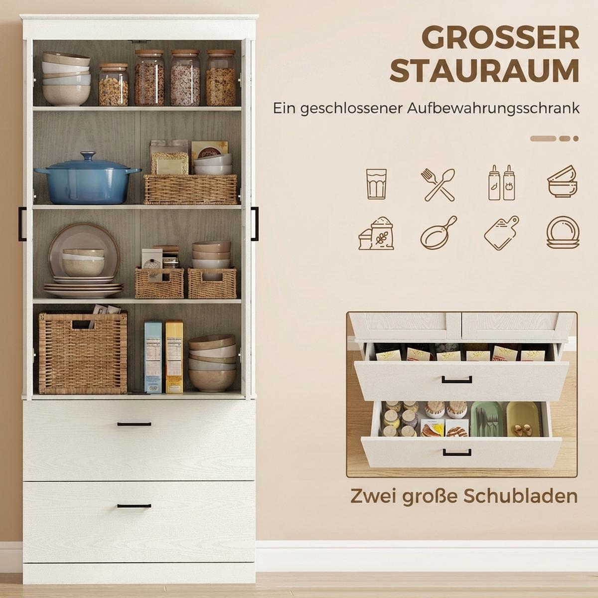 KÜCHENSCHRANK Spanplatte Cremeweiß - Creme/Schwarz, Holzwerkstoff/Kunststoff (39/178/75cm) - HOMCOM