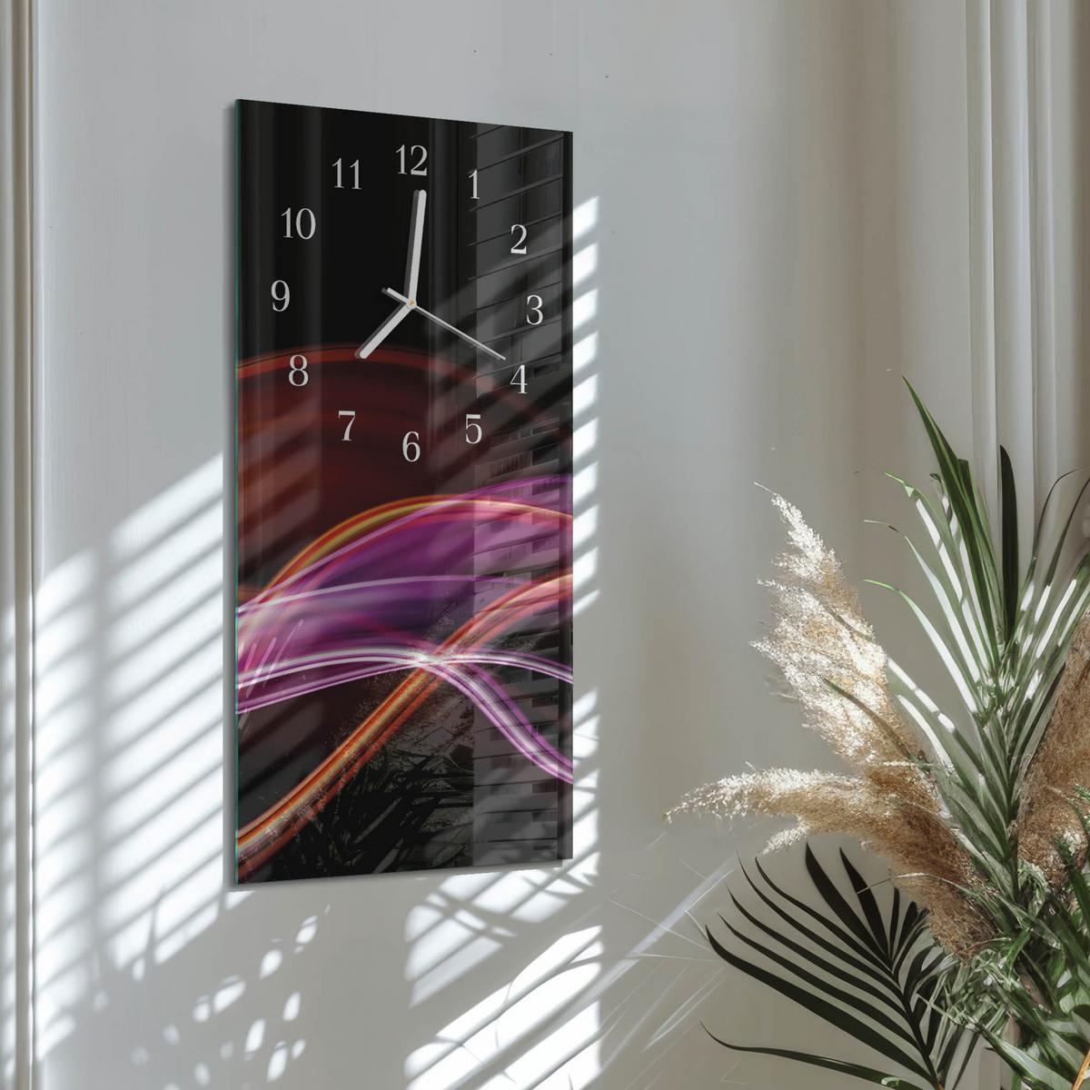 WANDUHR aus Glas 30x60 cm - Abstrakte Kunst - Lila, Glas (30/60/0.4cm) - TULUP