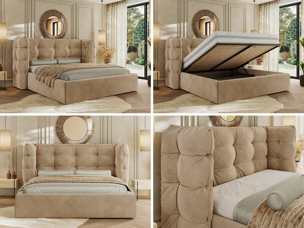 POLSTERBETT FLONELLE CLASSIC 140/200 - Hellbraun Velvet - Multipocket-Matratze - Hellbraun, Textil (140/200cm) - MKS