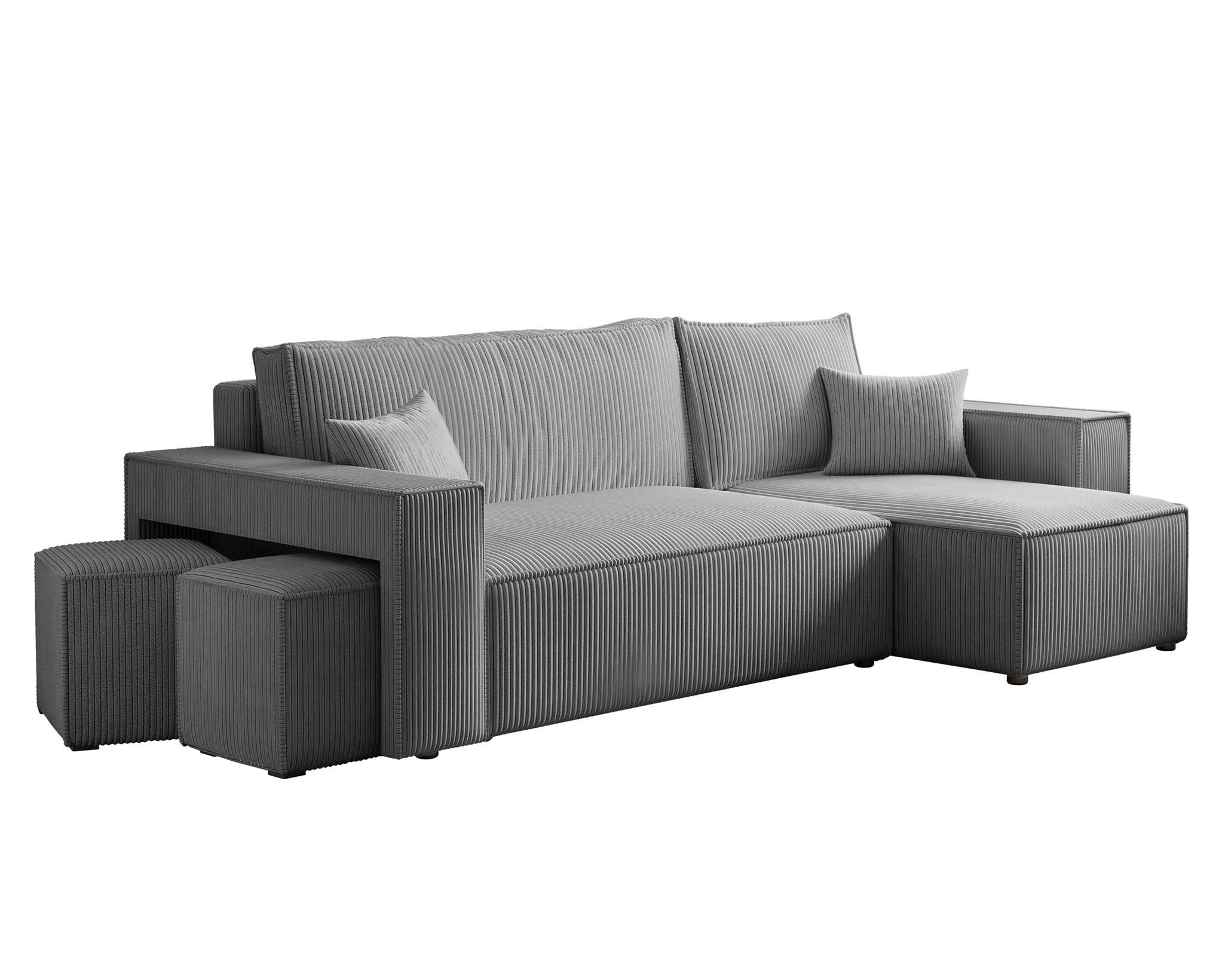 ECKSOFA Adara Inkl. Hocker - Grau, Holzwerkstoff/Textil (145/262cm) - Fun Möbel