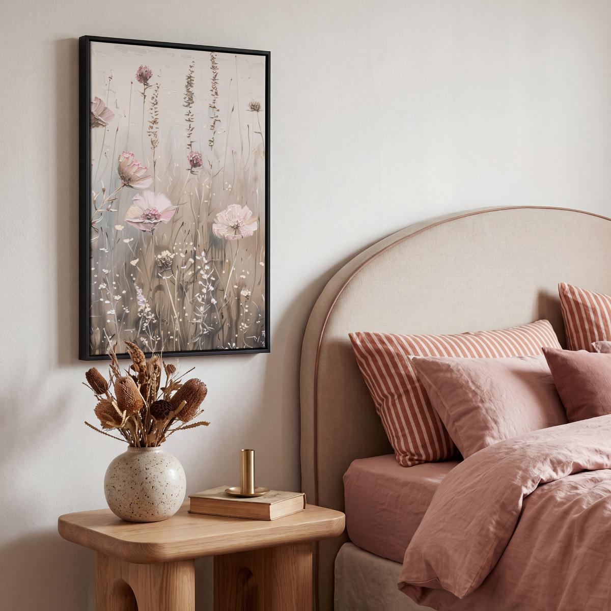 LEINWAND Bilder mit Rahmen - Blumen - Rosa - Modern - Beige - 40x60 - Beige, Textil (40/60cm) - MuchoWow