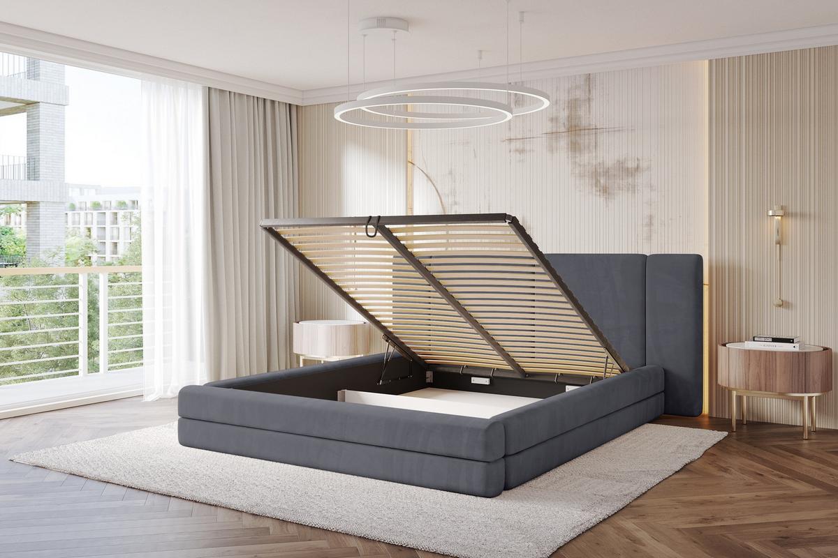 POLSTERBETT mit Bettkasten und Lattenrost, Bett mit Matratze H3/H4 - TEVO 140x200 Dunkelgrau - Dunkelgrau, Holzwerkstoff/Textil (140/200cm) - ALTDECOR