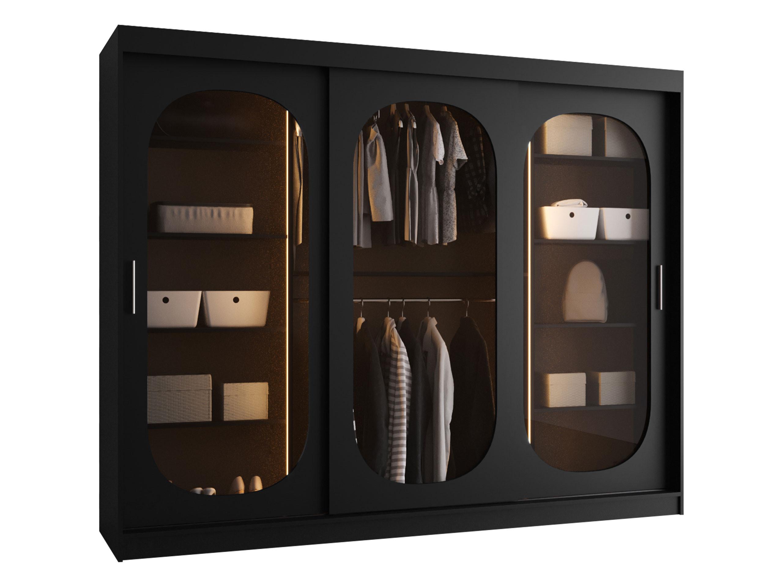 SCHWEBETÜRENSCHRANK Bahrajn 250 mit LED Beleuchtung - Silberfarben/Schwarz, Holzwerkstoff/Kunststoff (250/200/62cm) - MIRJAN24